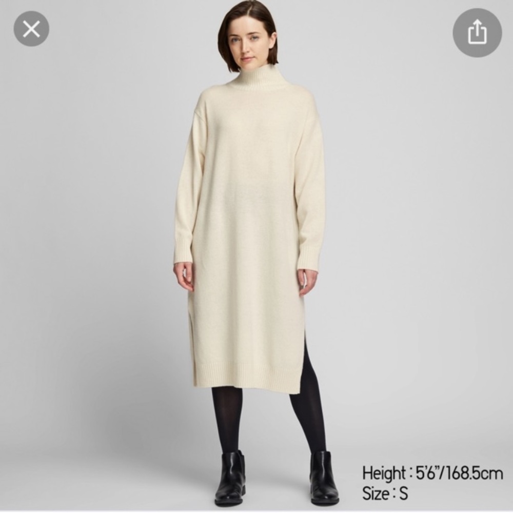 UNIQLO Women Wool Blended High Neck Slit D…